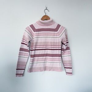 St. John’s Bay Pink Striped Long Sleeve Ribbed Turtleneck Sweater Top VTG 90s